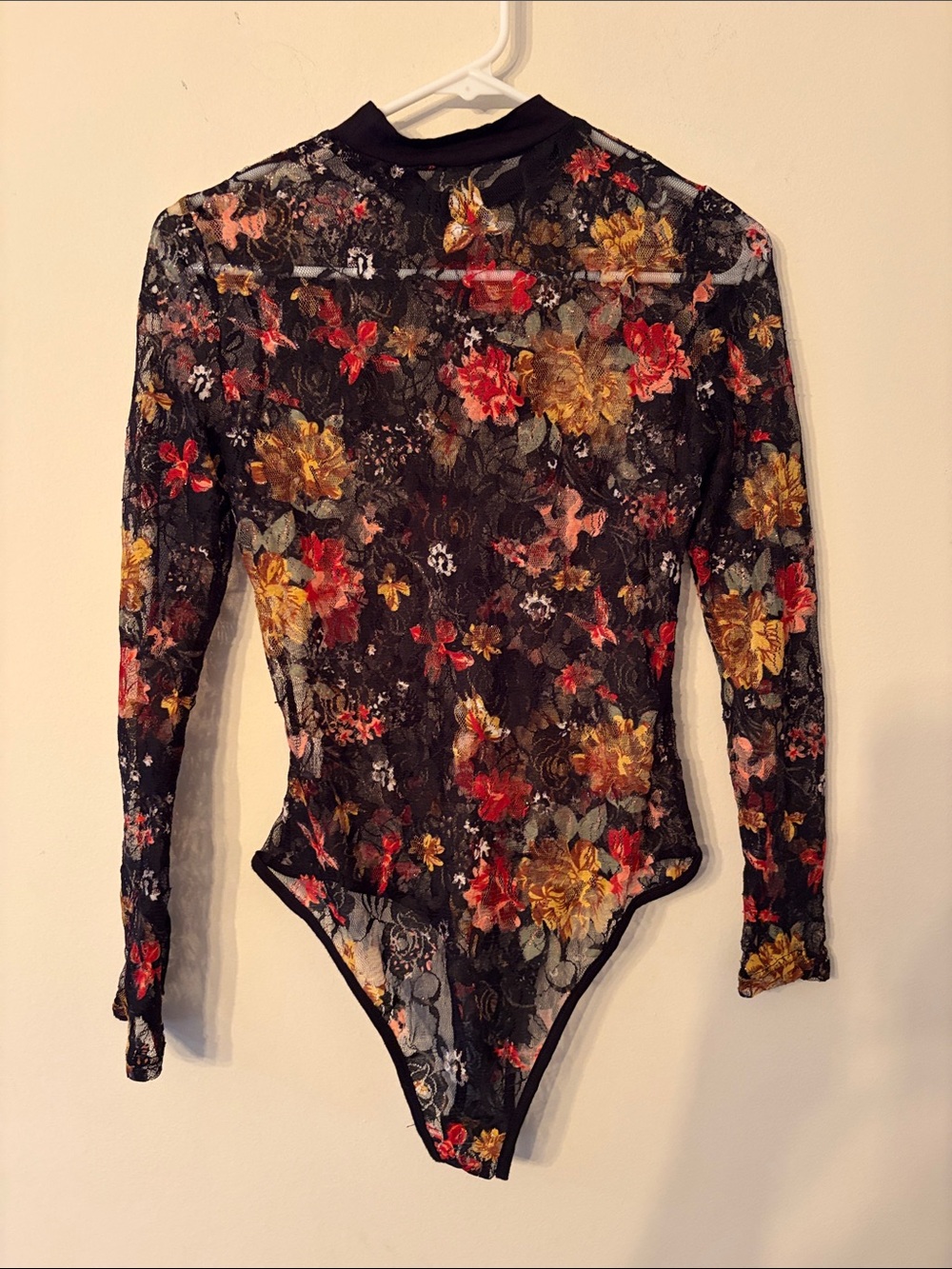 Sheer Floral Lace Bodysuit | Size Small | Shimmer Mesh | Romantic & Chic - Picture 3 of 4